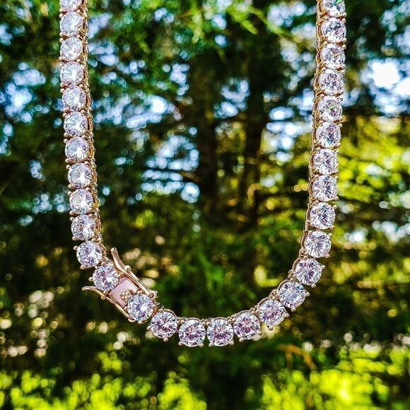 14k Rose Gp Lab Diamond 6mm Tennis Necklace - Picture 2 of 4